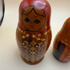 Vintage Russian Nesting Doll with Red and Gold Design